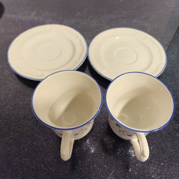 Vtg BrickOven Stoneware Mugs & saucer set 4pc Heritage Pattern Birds Flowers - Picture 11 of 11